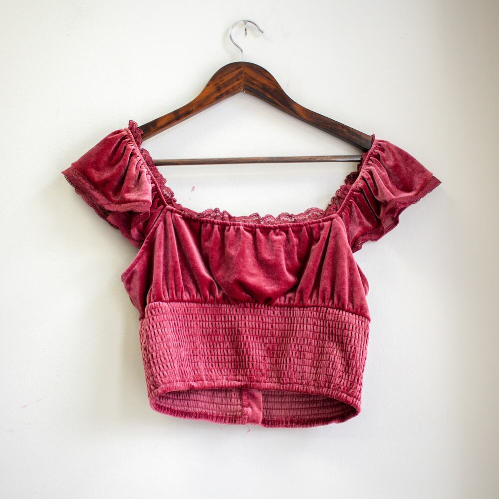 Burgundy Velvet Crop Top Size Large - Picture 6 of 6